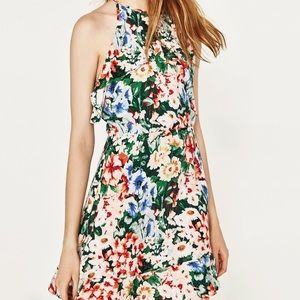 Zara floral mini dress cold shoulder halter neck
